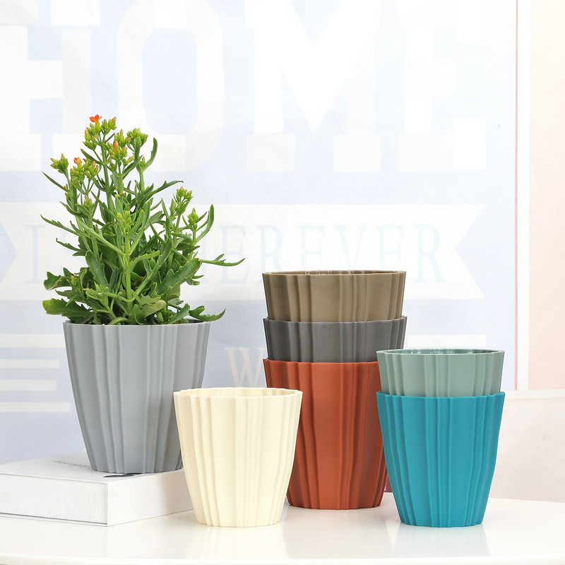 PP plastic flowerpots, various colors, line texture flowerpots, plant planting pots