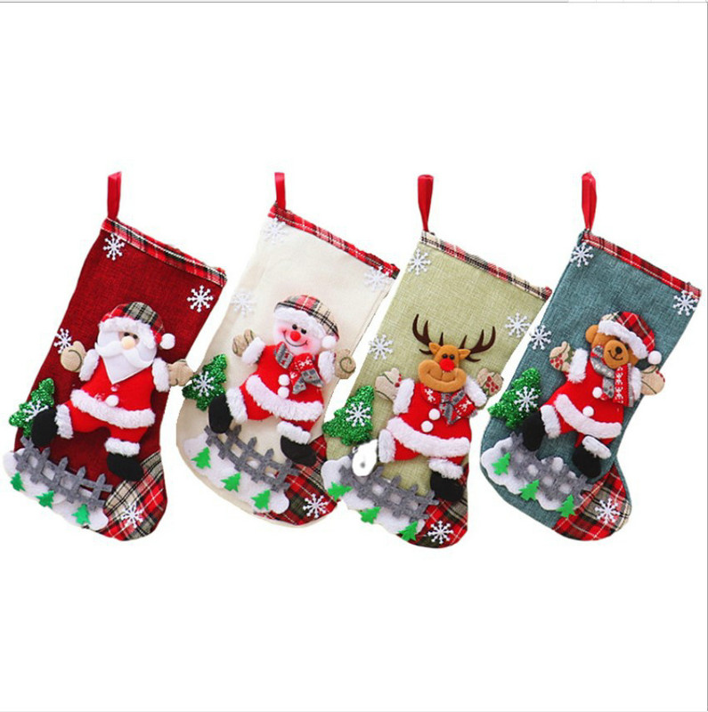 Christmas socks, cotton and linen large Christmas socks, Christmas gift socks